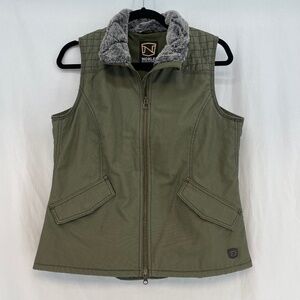 Nobel Outfitters Full Zip Vest Canvas Faux Fur Collar Green Women’s Medium